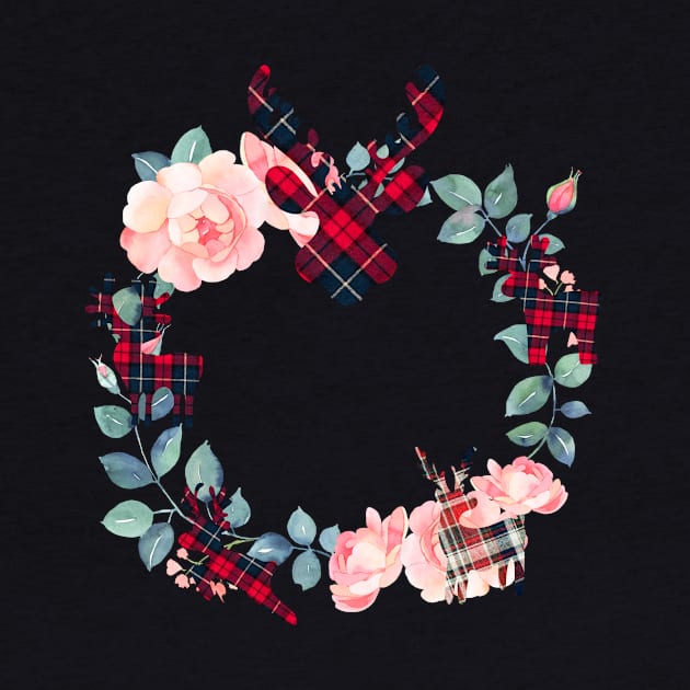 Christmas Reindeer Wreath (flowers and plaid) by PersianFMts